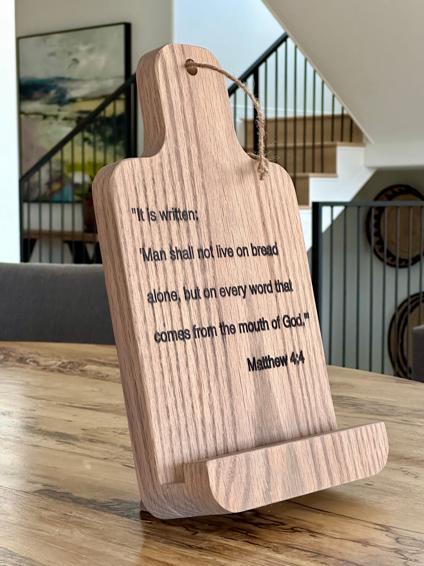 Rustic Oak Engraved Bible Verse Recipe Stand