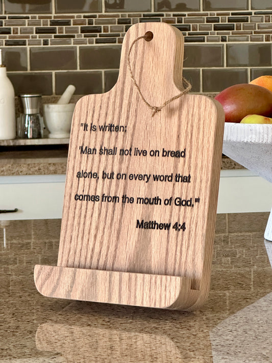 Rustic Oak Engraved Bible Verse Recipe Stand