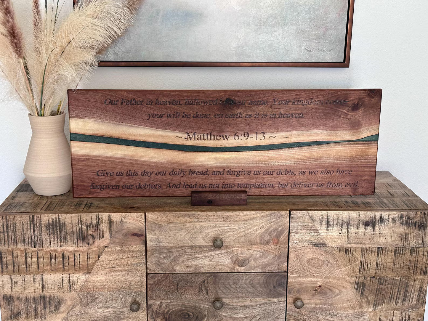 Lord's Prayer Engraved Walnut Live Edge Piece