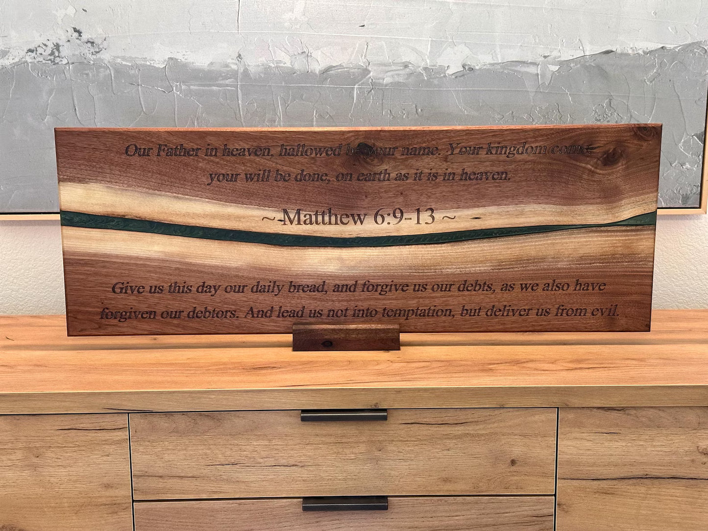 Lord's Prayer Engraved Walnut Live Edge Piece