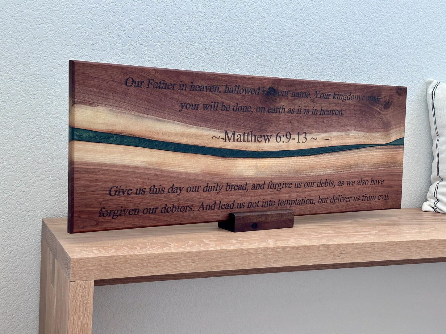 Lord's Prayer Engraved Walnut Live Edge Piece